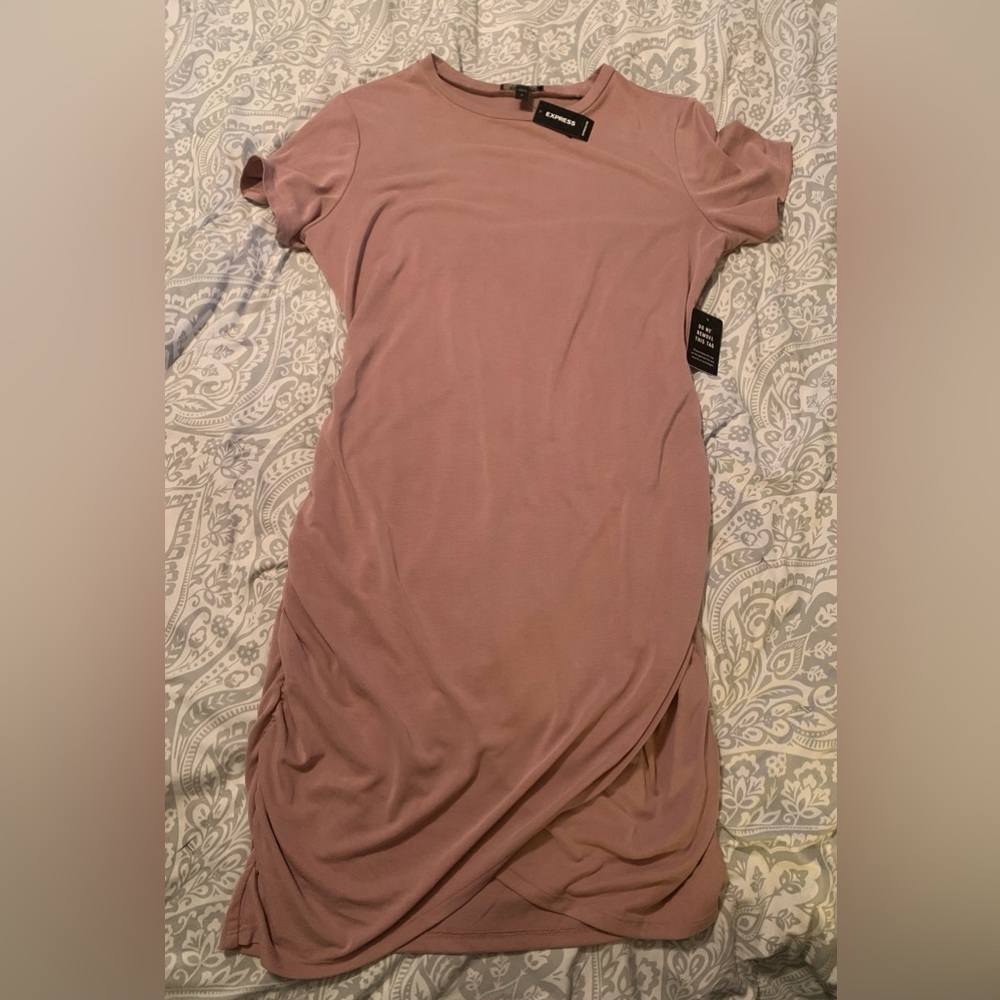 Silky Sueded Jersey Ruched T-Shirt Dress